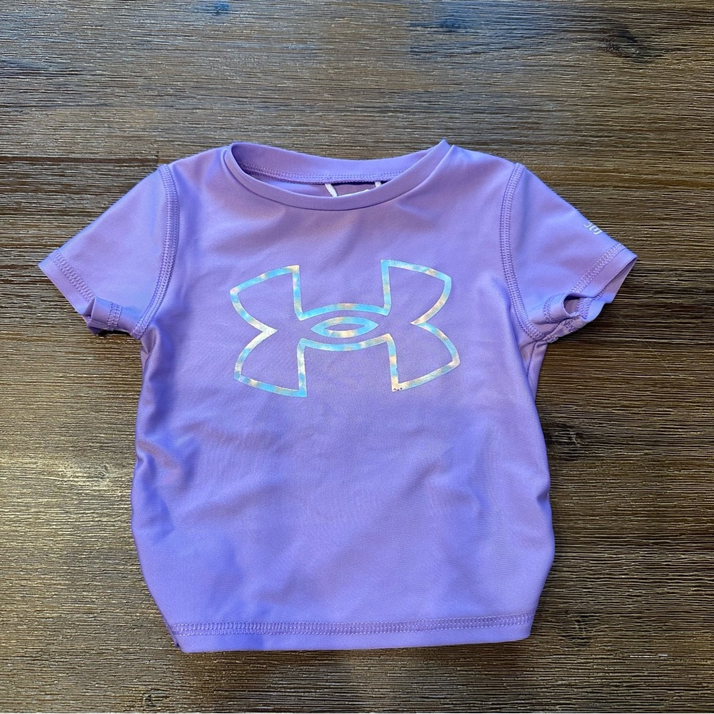 3/20$ Under Armour Kids Purple Tee with Holographic Logo UPF 30 size 18 months